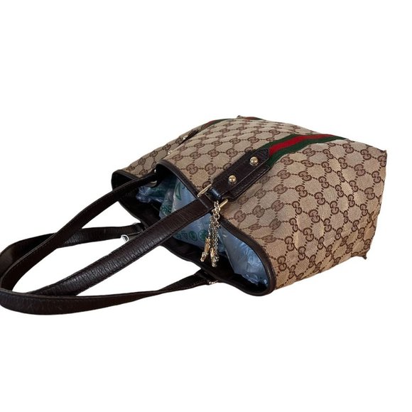 Authentic Gucci Shoulder Bag Brown Canvas Used GG Handbag Vintage - Picture 4 of 13
